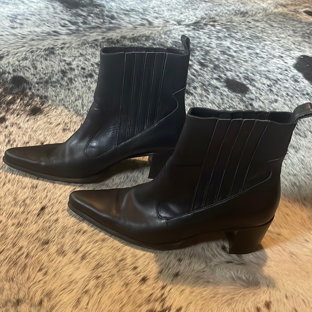 🔥🐎 Kenneth Cole Reaction Black Leather Wild West Ankle Boots, Sz 6.5